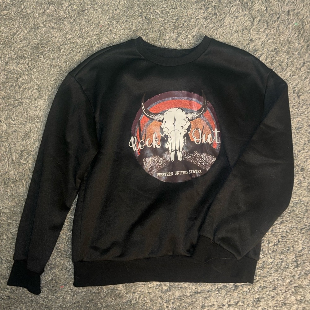 SHEIN Black Rock Out Crewneck Sweater